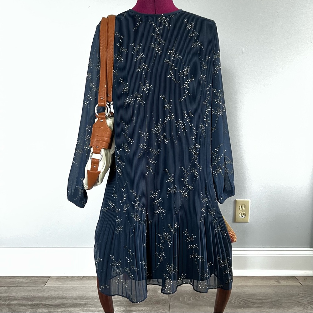 OAK + FORT Sky Captain Print Pleated Midi Dress, Sz XS NWT